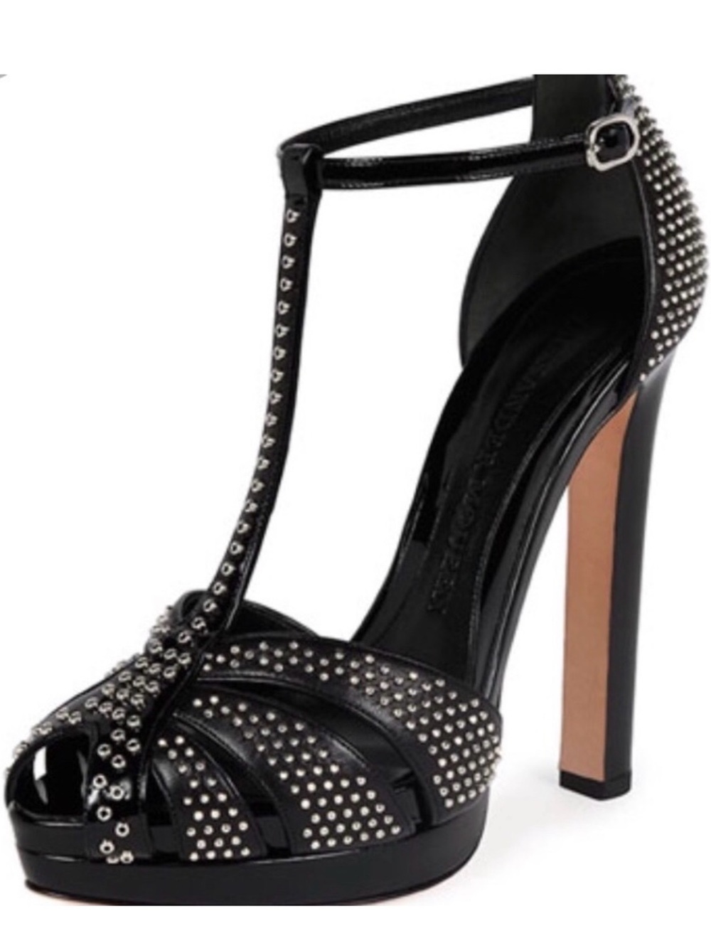 Alexander McQueen Black Studded T-Strap Platform Heels